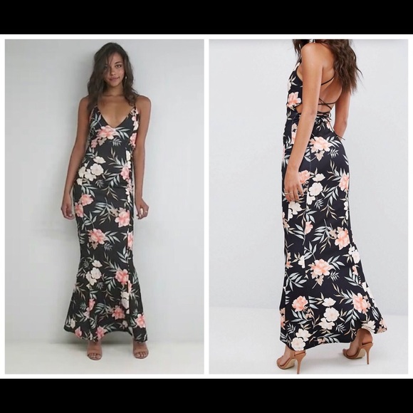 ONE LEFT! NWT ASOS FLORAL BACKLESS MAXI DRESS - Picture 2 of 5